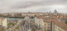 a view of a city with a river running through it