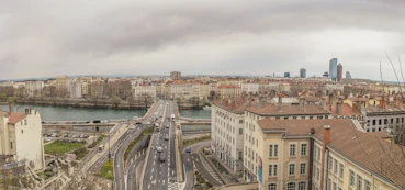 a view of a city with a river running through it