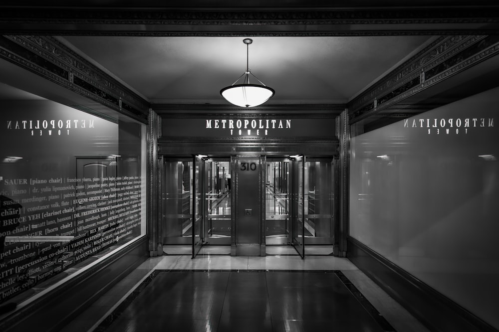 a black and white photo of an elevator