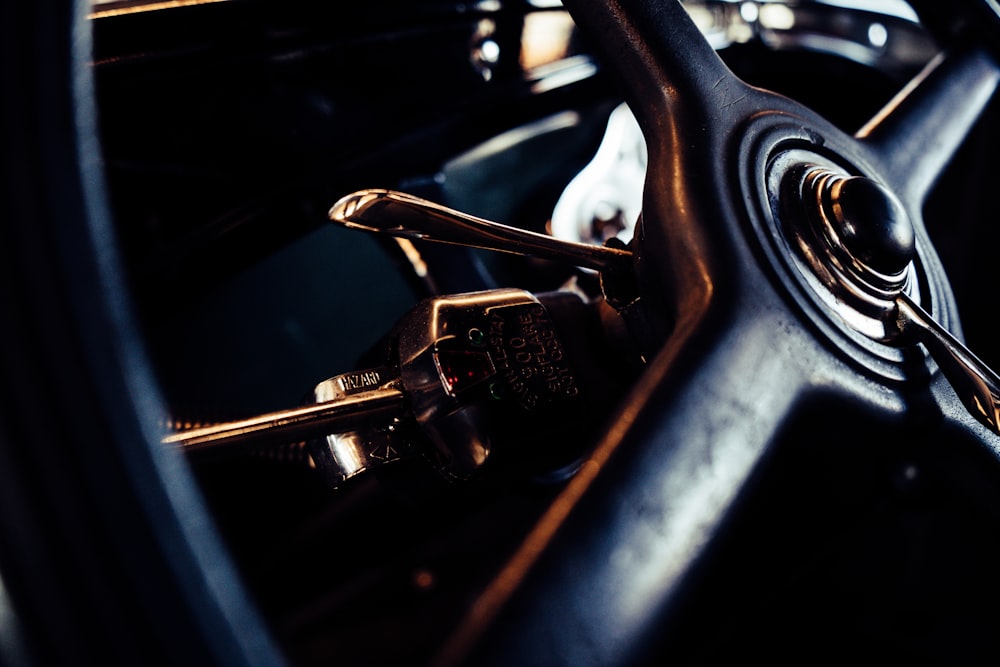 a close up of a car steering wheel