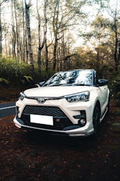 a white car parked on the side of the road