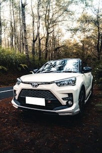 a white car parked on the side of the road