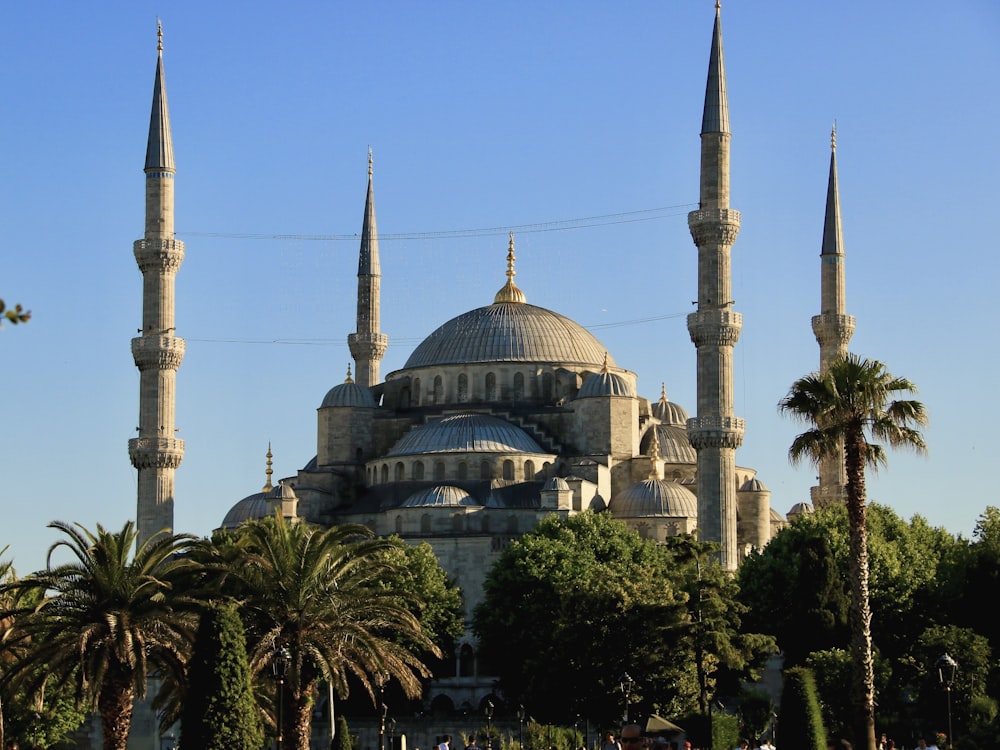 a large building with many spires on top of it