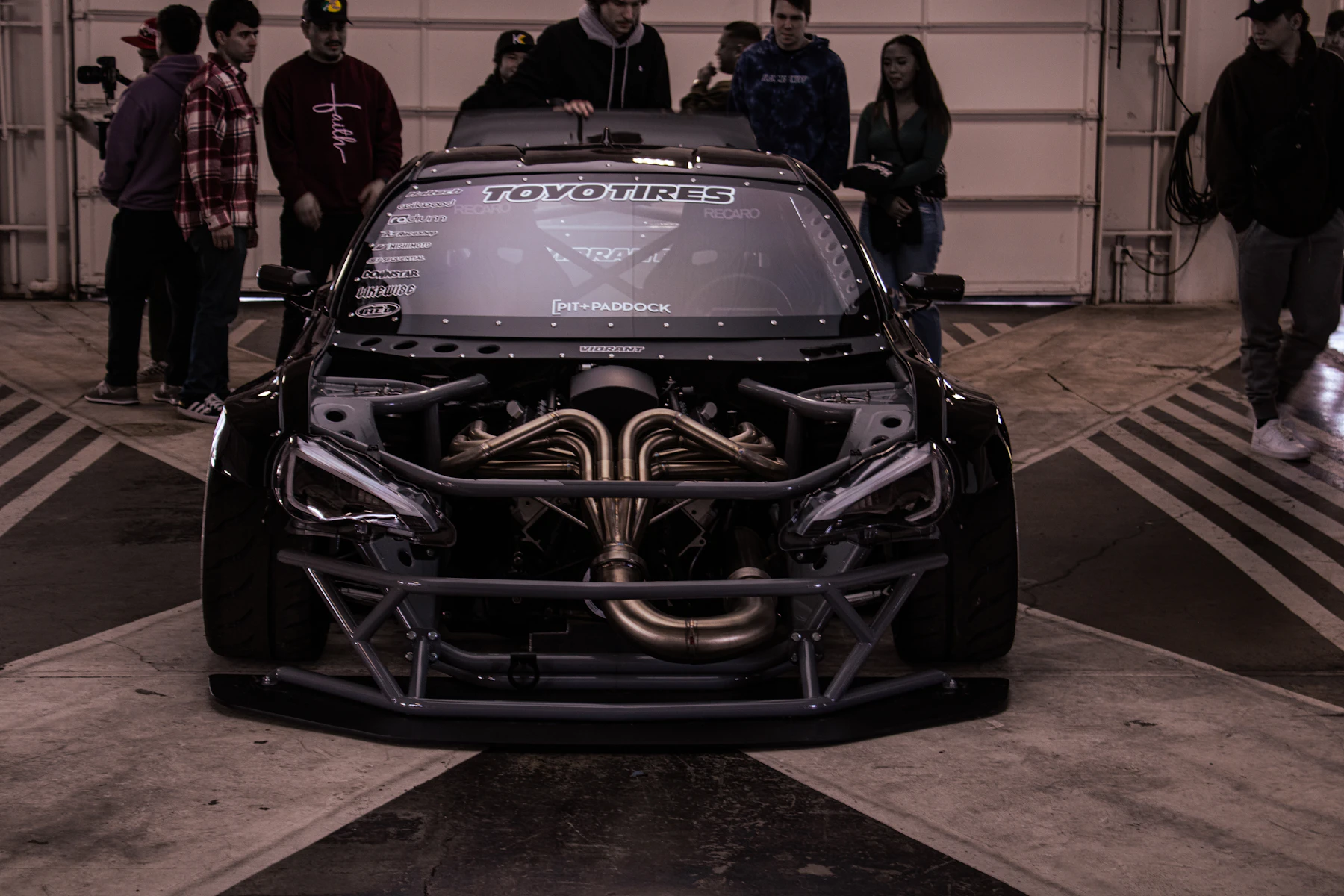 JDM engine bay in a workshop
