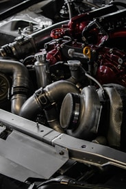 a close up of the engine of a car