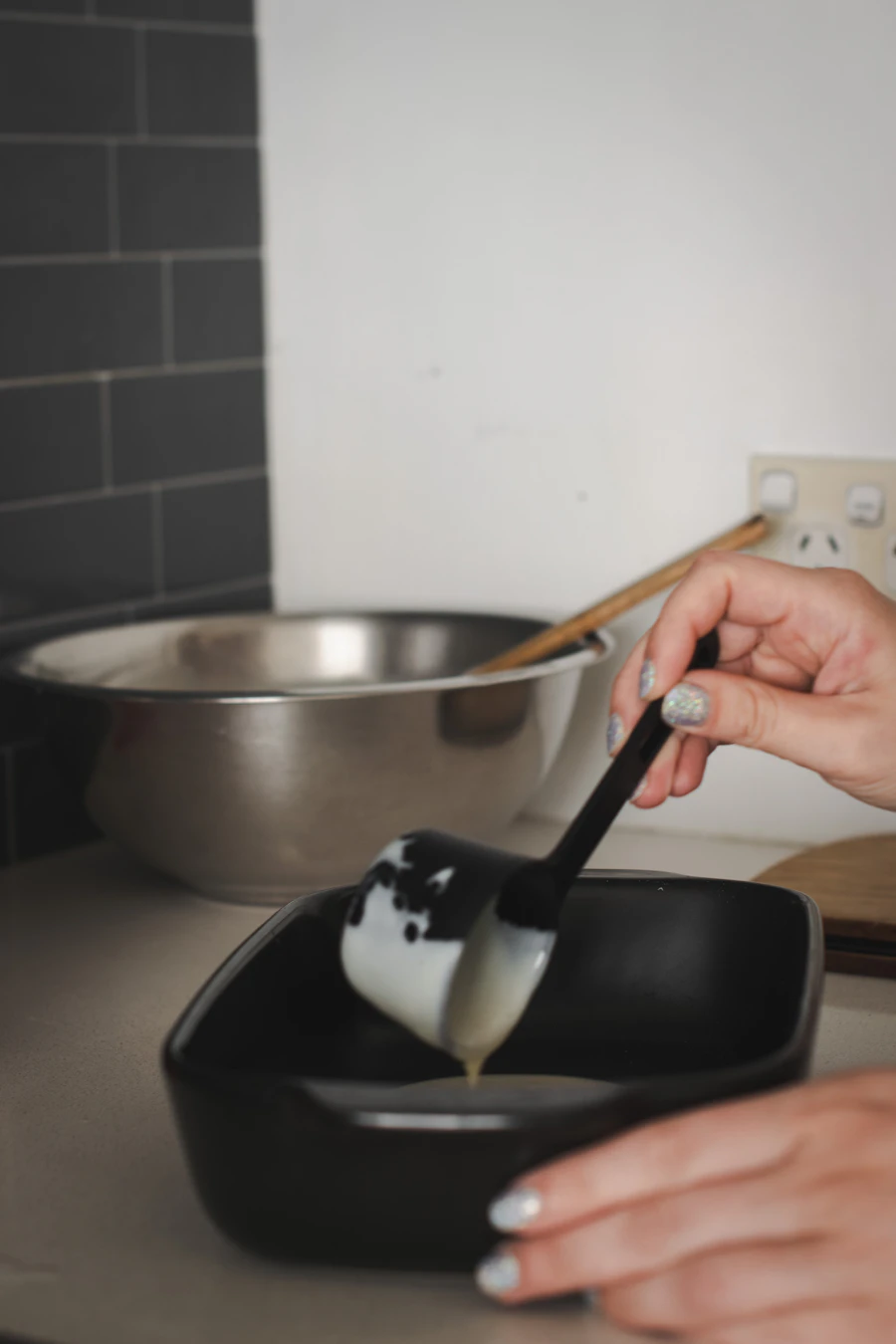 Flexible kitchen spatula being used during cooking