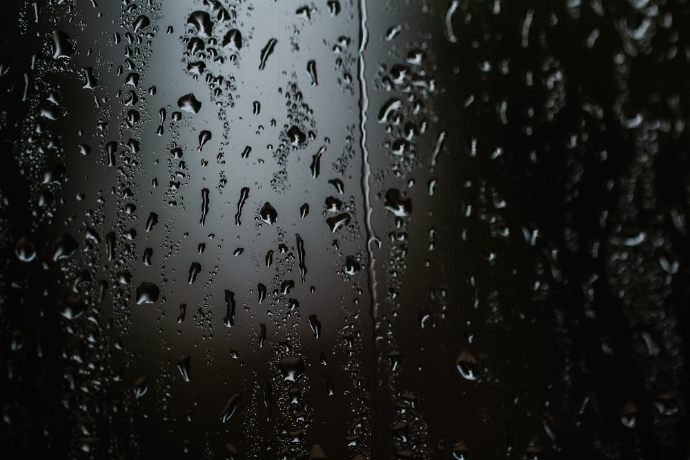 rain drops on a window with a black background