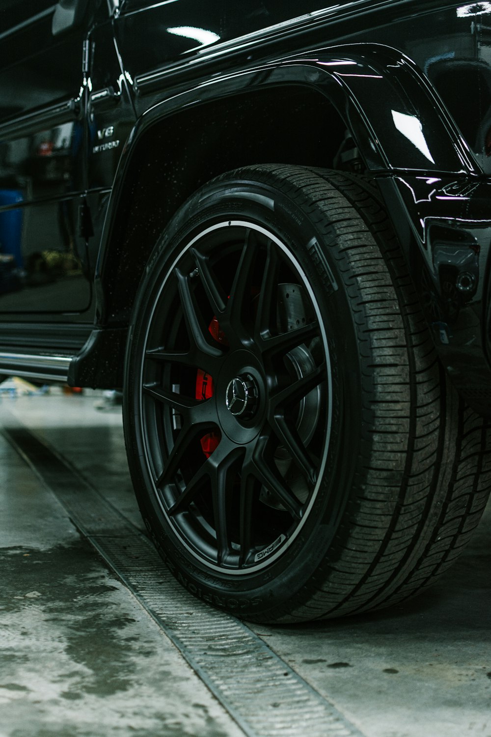 a close up of a tire on a vehicle