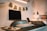 A bright workspace with a modern desk and creative tools scattered around.