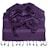 A crumpled dark purple fabric with light purple horizontal stripes and black fringes along the bottom edge. The scarf has a soft texture and appears to be loosely woven.