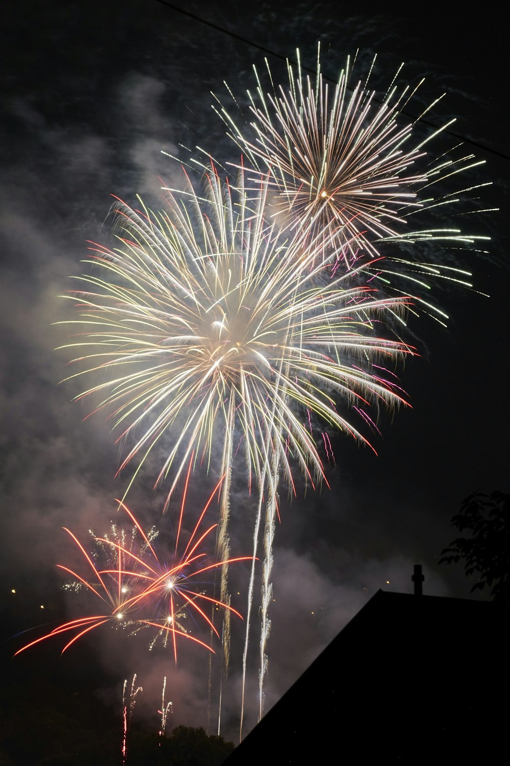 a firework display in the night sky