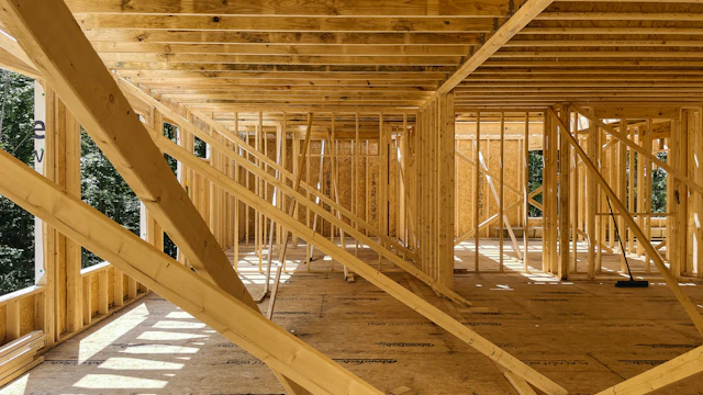 Wooden house framing under construction