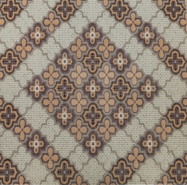 An intricate pattern composed of geometric shapes with a symmetrical arrangement. The design features repeating floral and cross motifs, with a retro aesthetic.