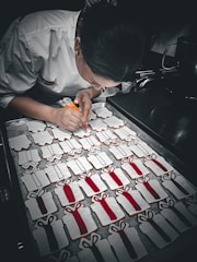 An advanced decorator creating intricate cookie designs.