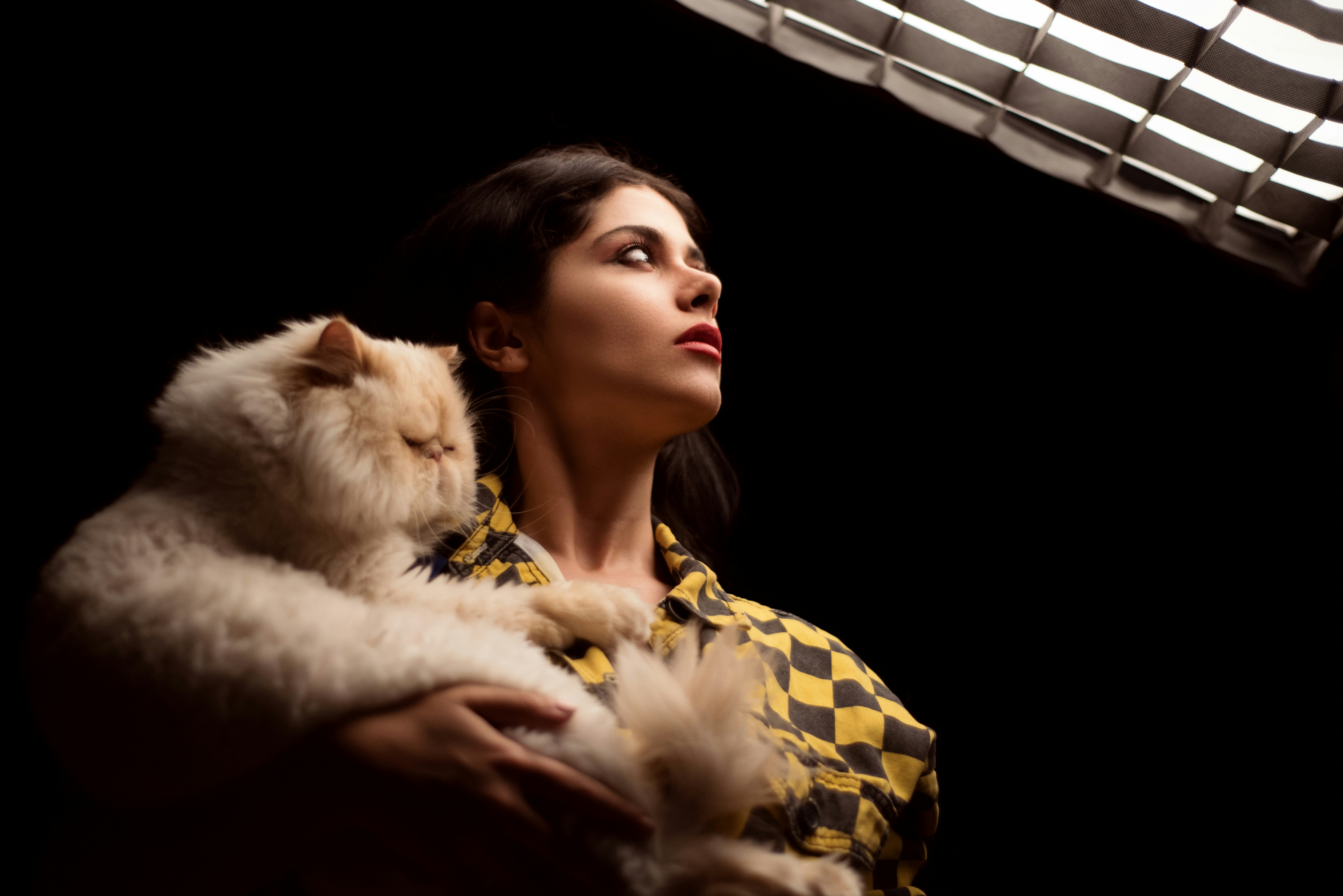 a woman holding a cat in her arms