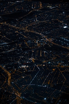 Night view of a city illuminated with smart street lighting