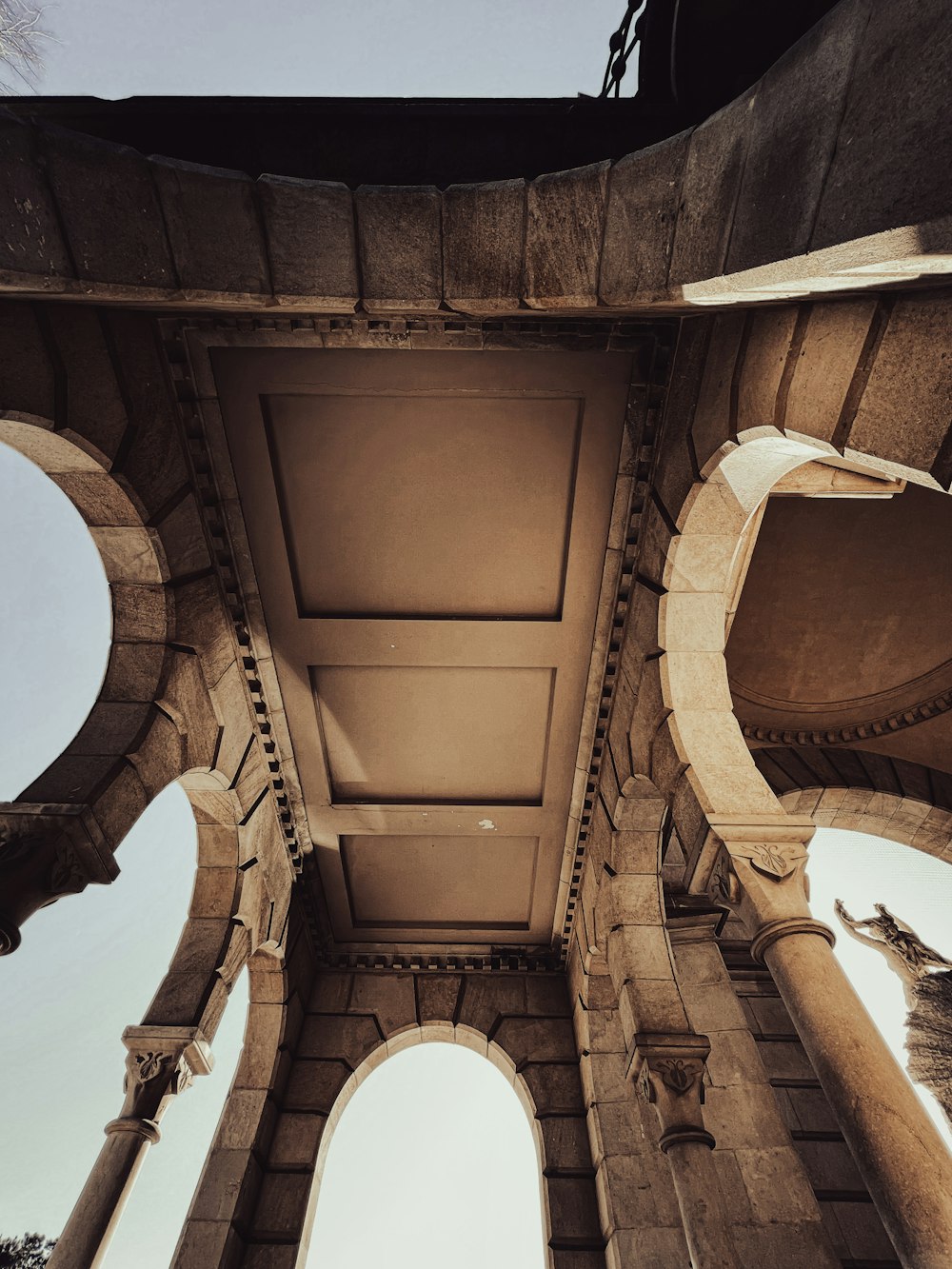 a view of the inside of a building from below