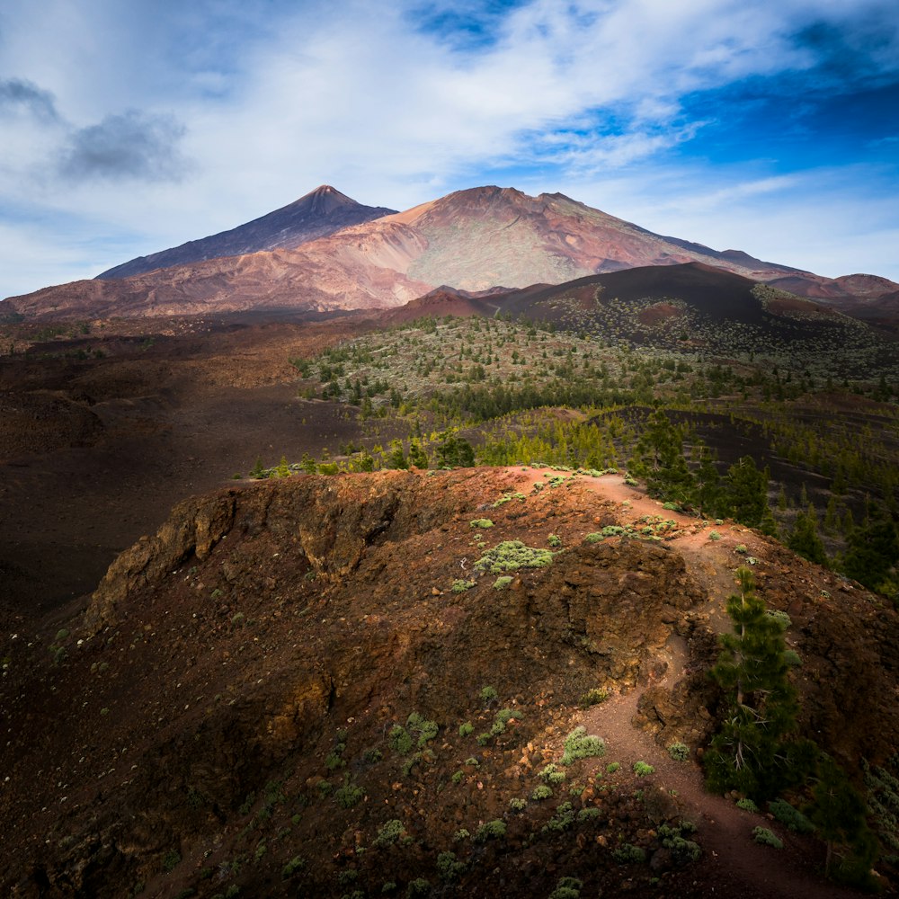 a view of a mountain from a distance