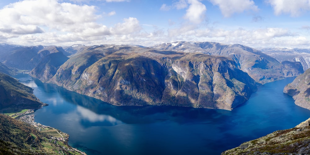 a large body of water surrounded by mountains