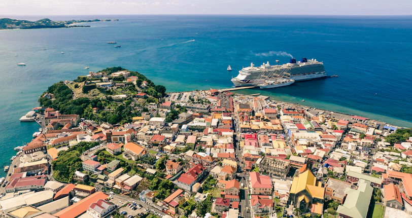 Scenic coastal town seen from the cruise ship as it approaches the port