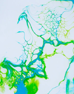 Abstract geometric shapes in slate blue and emerald green on a clean white background, symbolizing connection and communication.