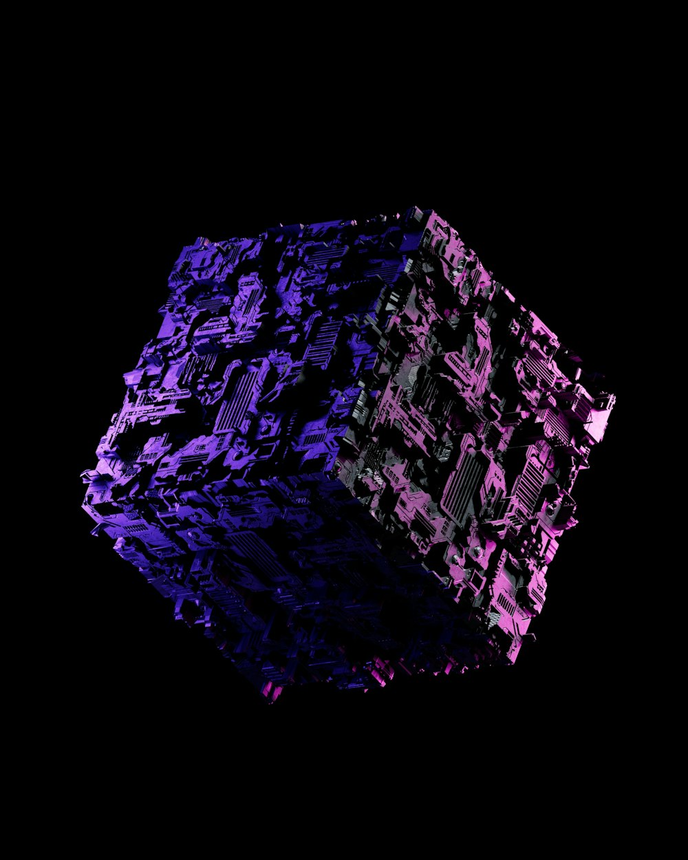 ein violettes und schwarzes Objekt mit schwarzem Hintergrund