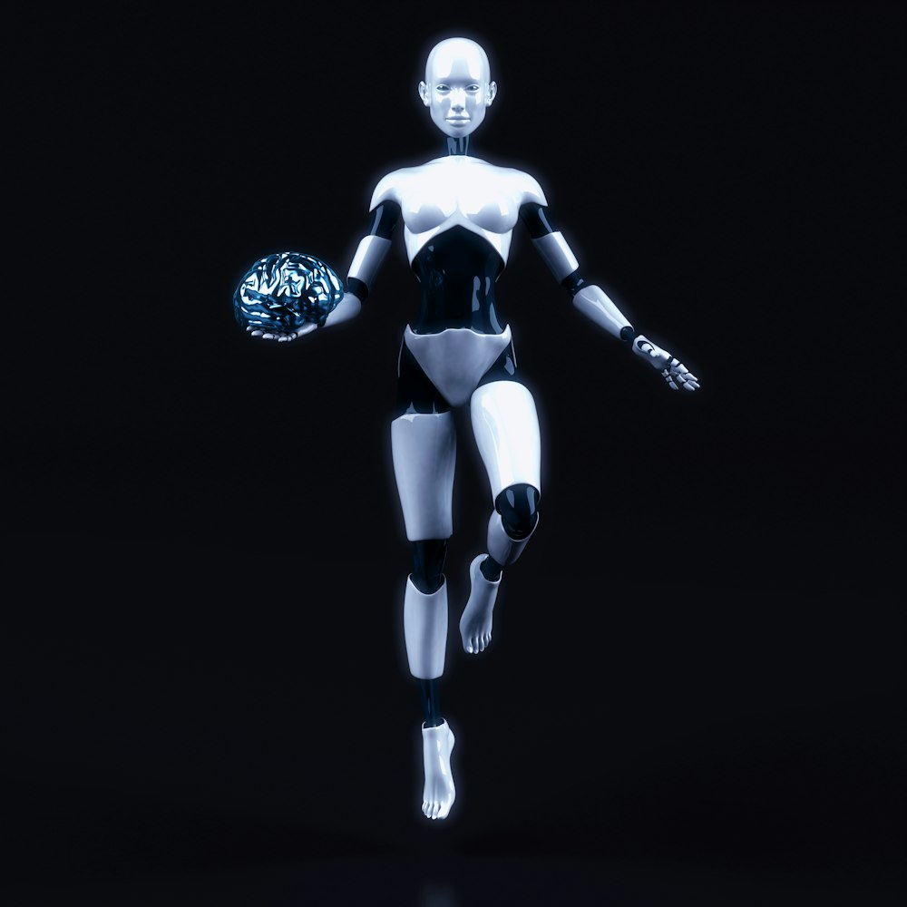 a woman in a body suit holding a ball