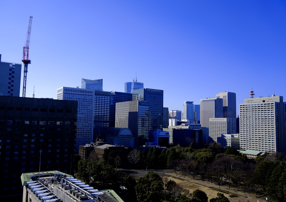 a view of a city with tall buildings