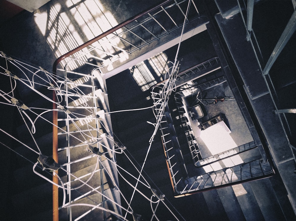 a staircase with a bunch of wires on it