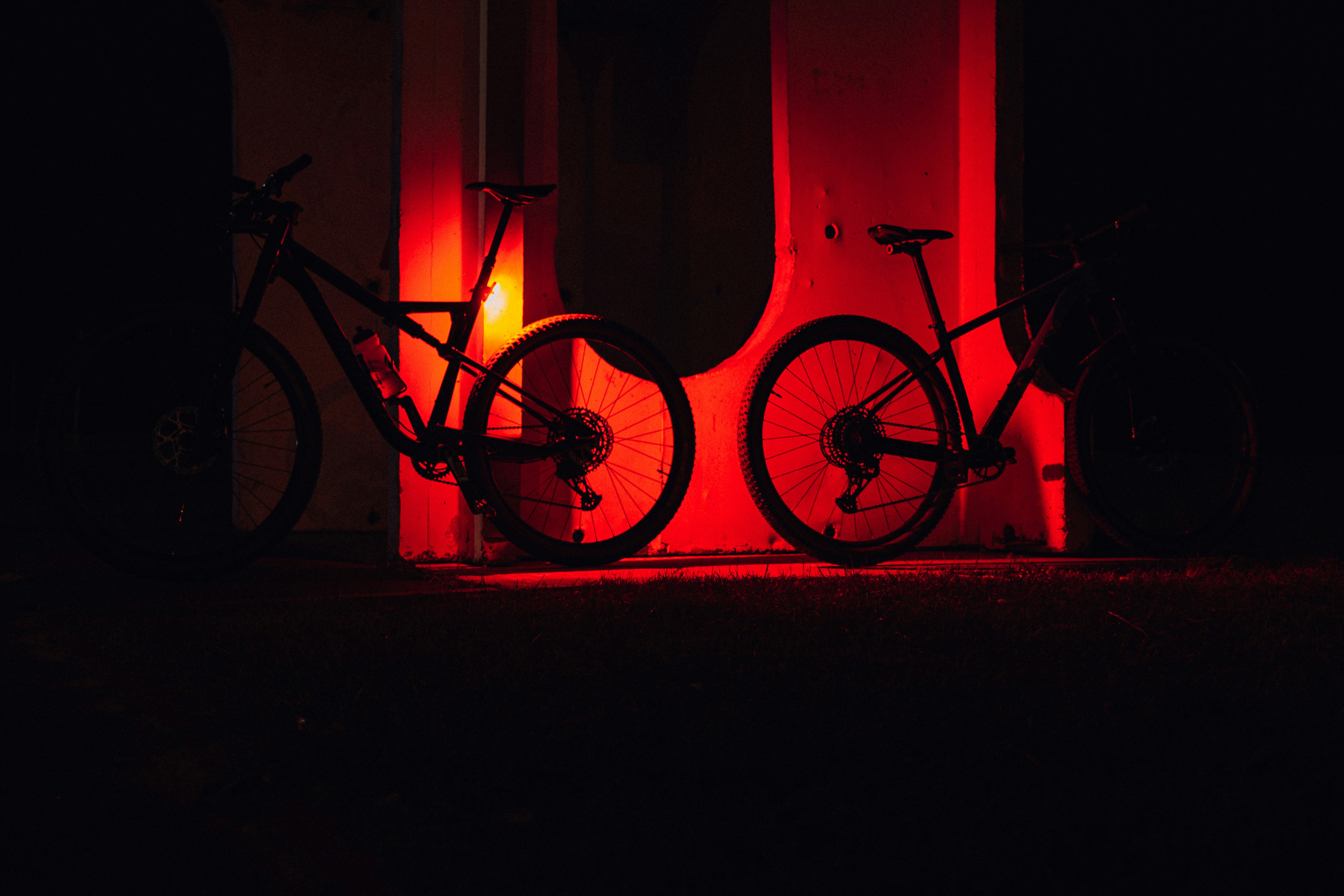 Two bicycles at a public transport stop