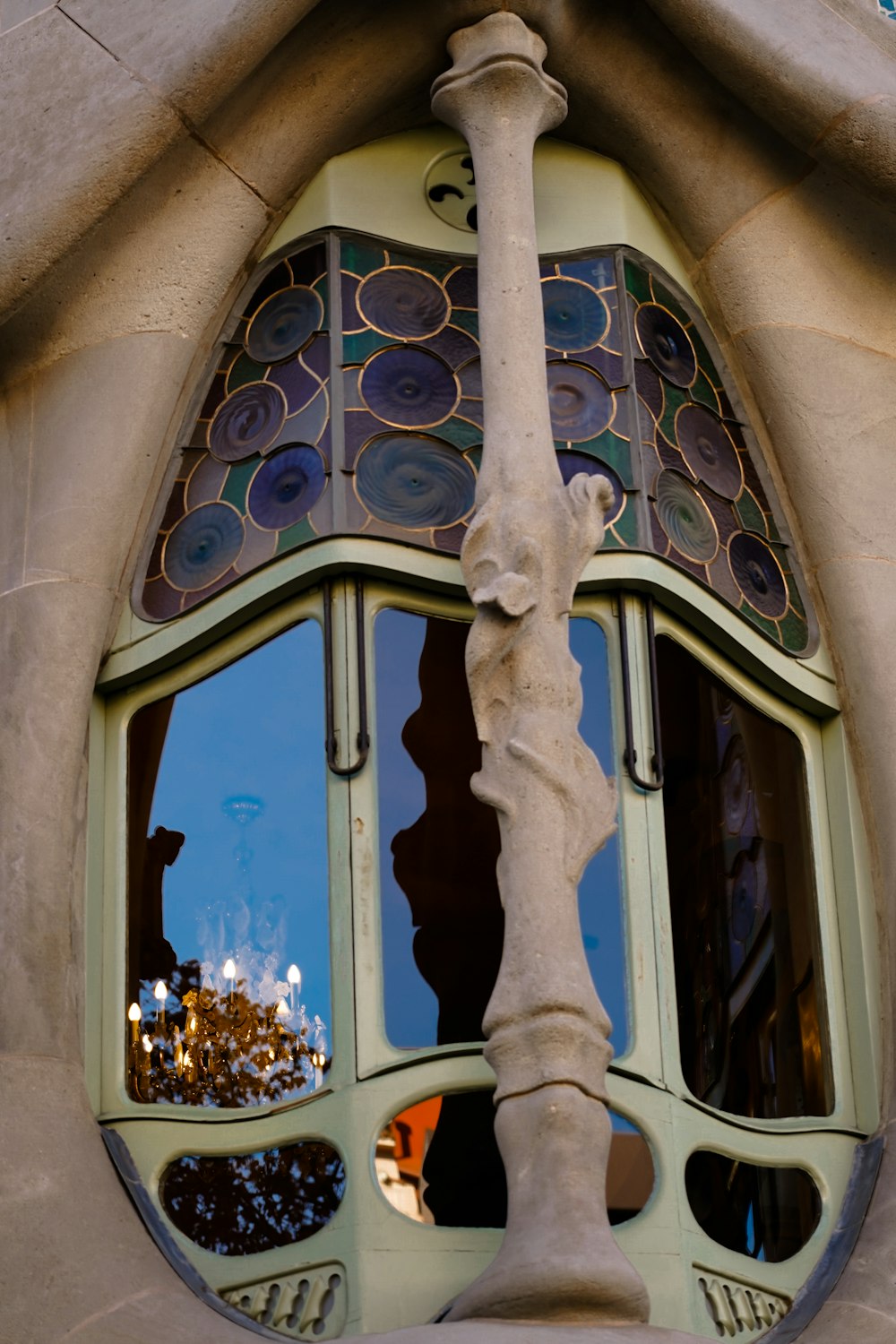 a window with a decorative design on it