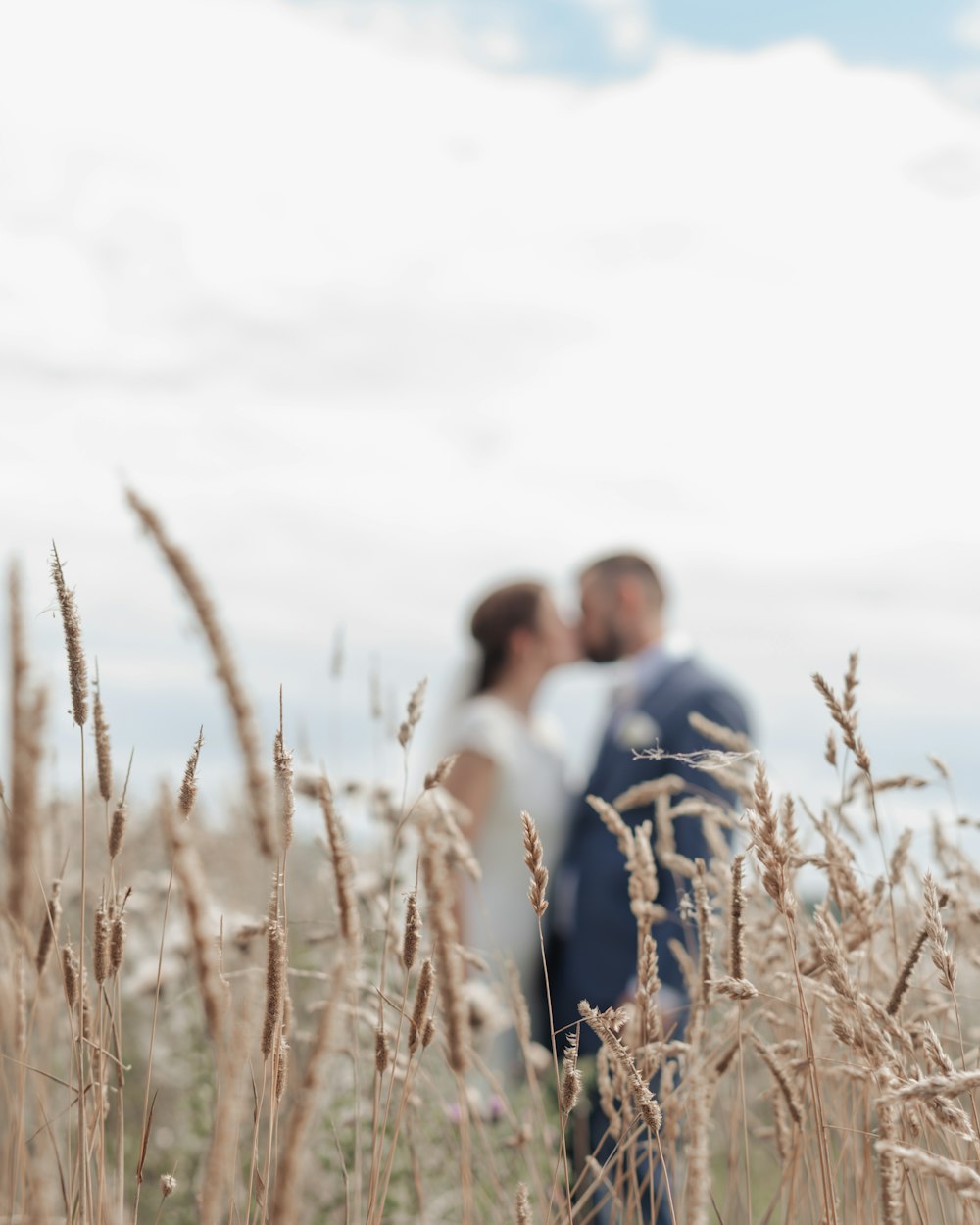 a couple kissing in a field of tall grass