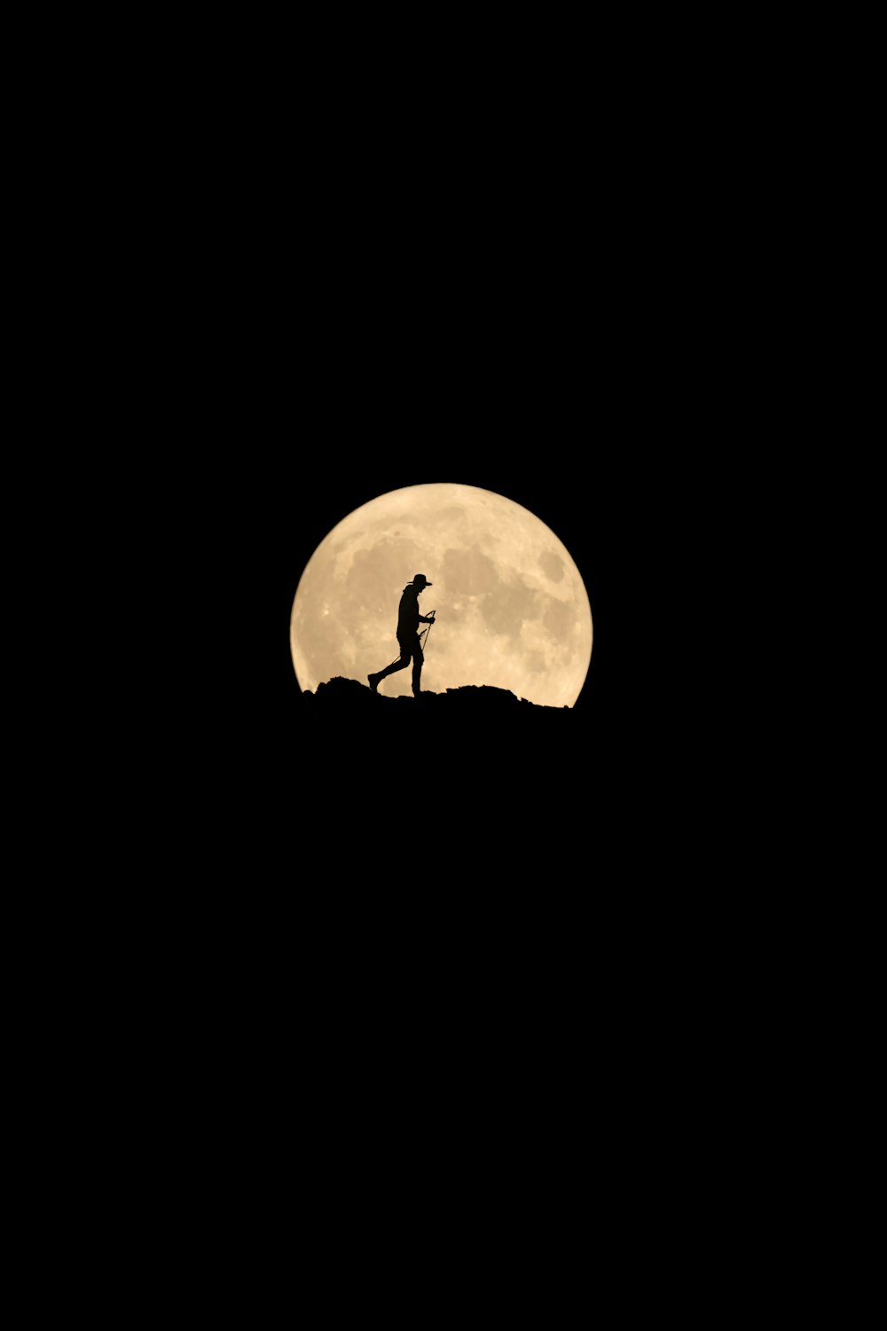 a person standing on top of a hill under a full moon