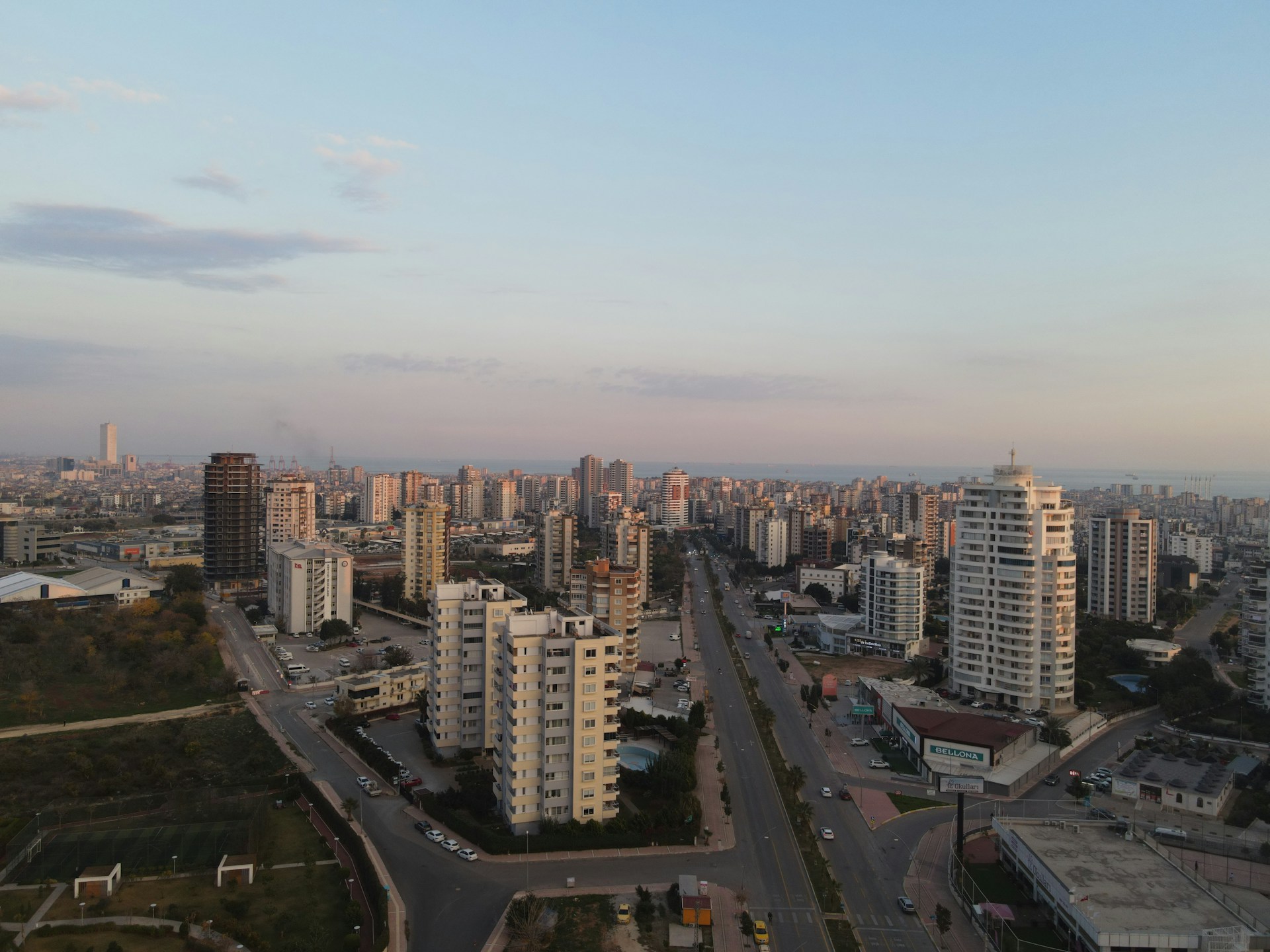 a view of a city with tall buildings