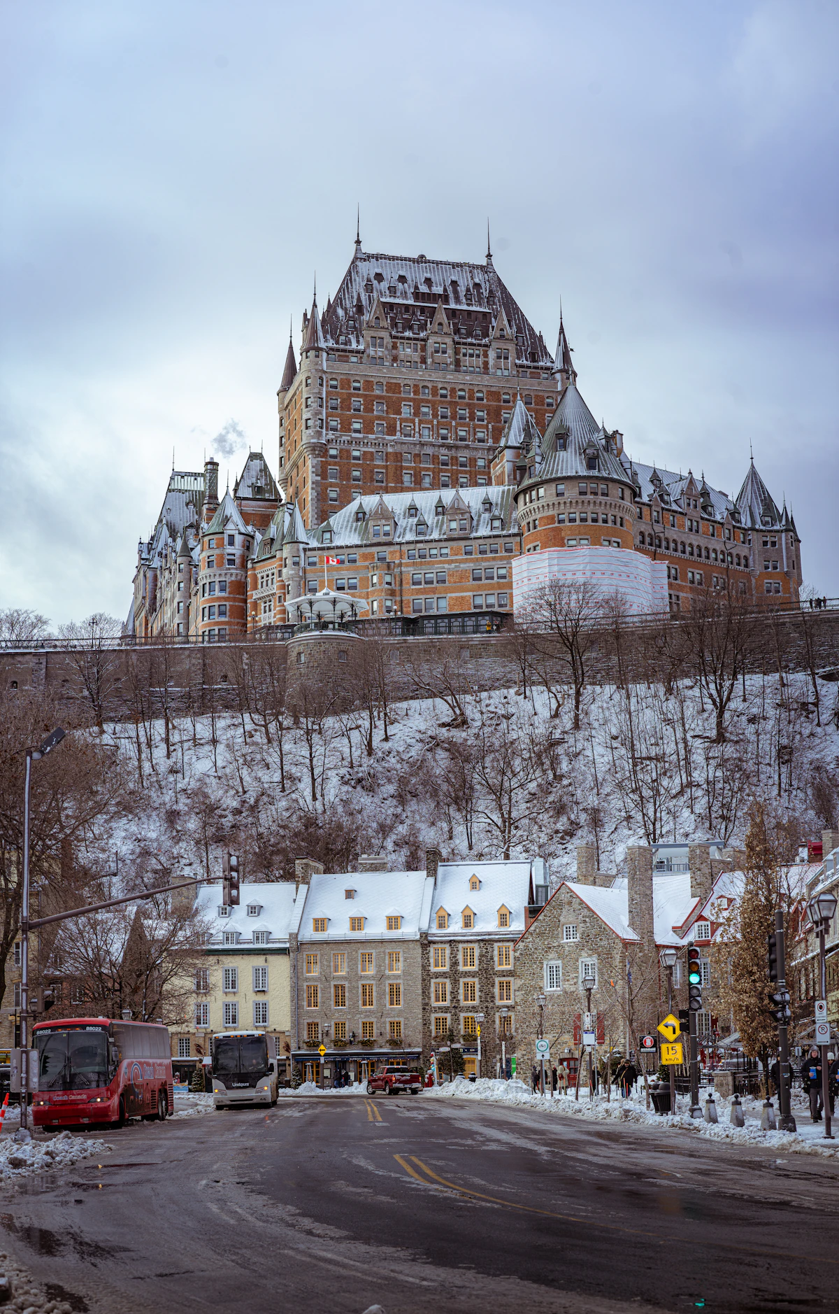 Historic Chateau Frontenac castle overlooking the St. Lawrence River in Quebec City