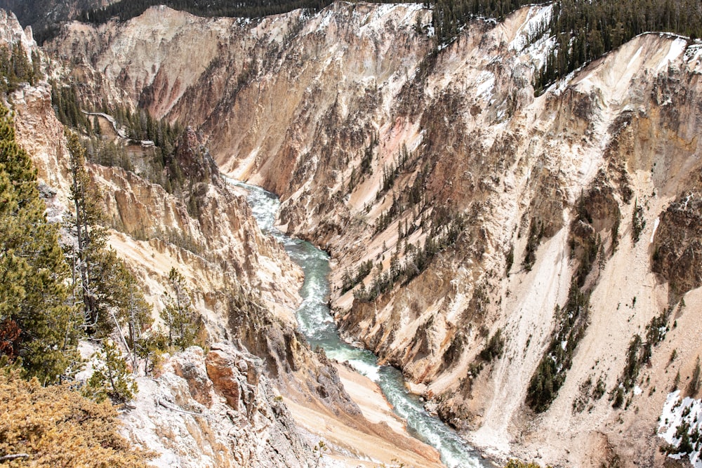 a river flowing through a canyon surrounded by mountains