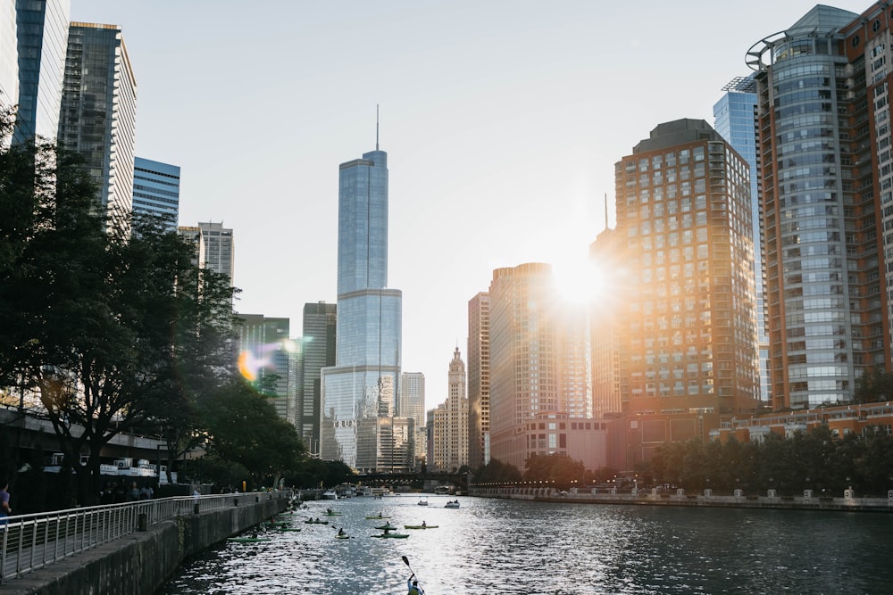 a body of water surrounded by tall buildings