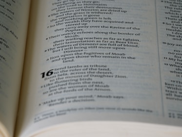 An open book with text visible on two pages. The text features numerical structure and appears to be part of a printed document or literature.