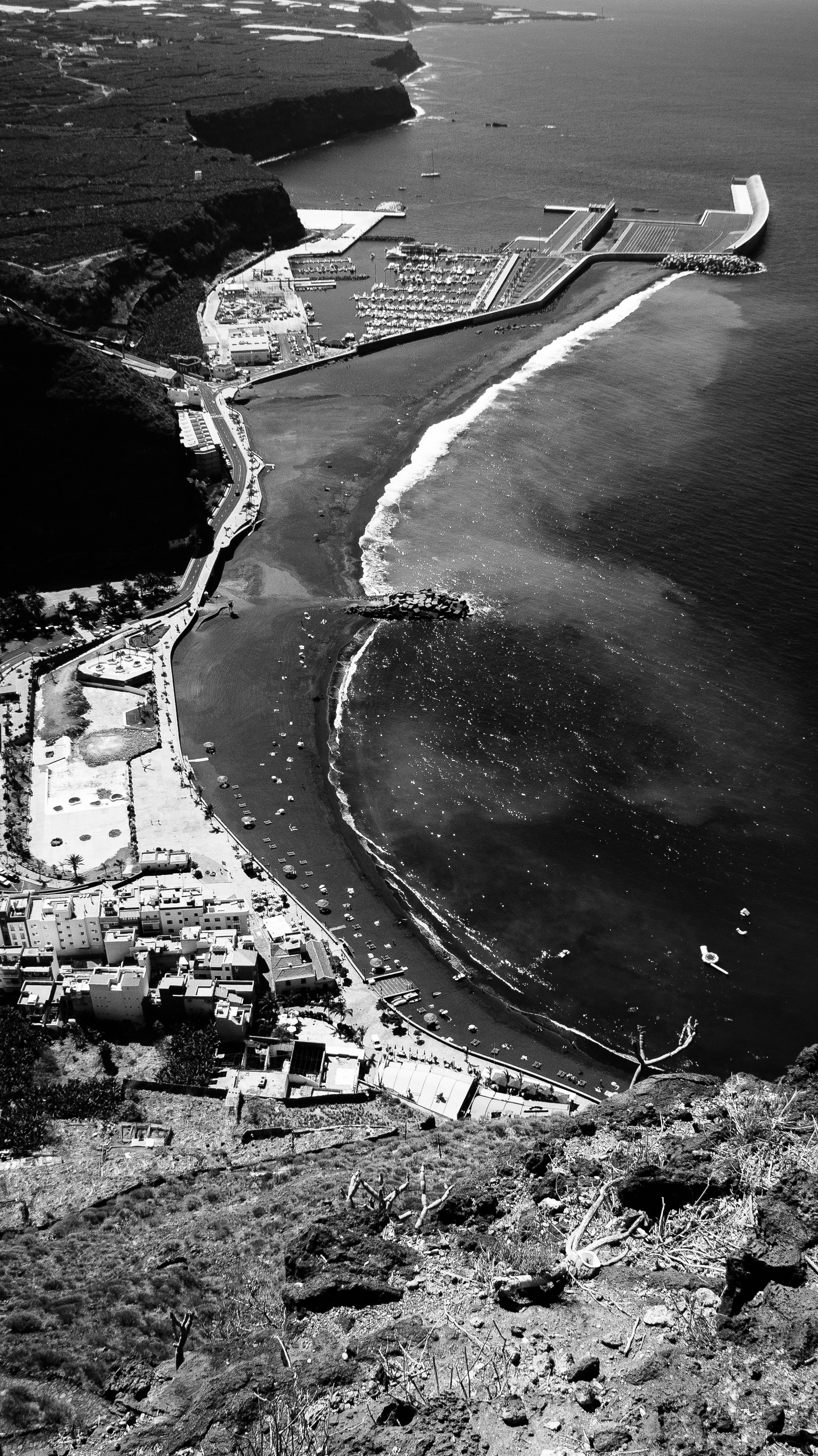 a black and white photo of a large body of water