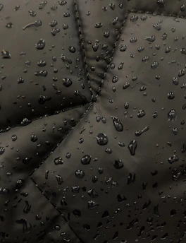 Close-up of durable, textured fabric detailing on a stylish, modern jacket designed for city life.