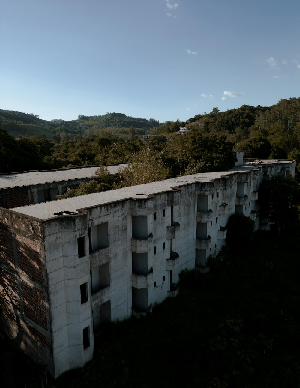 a run down building in the middle of a forest