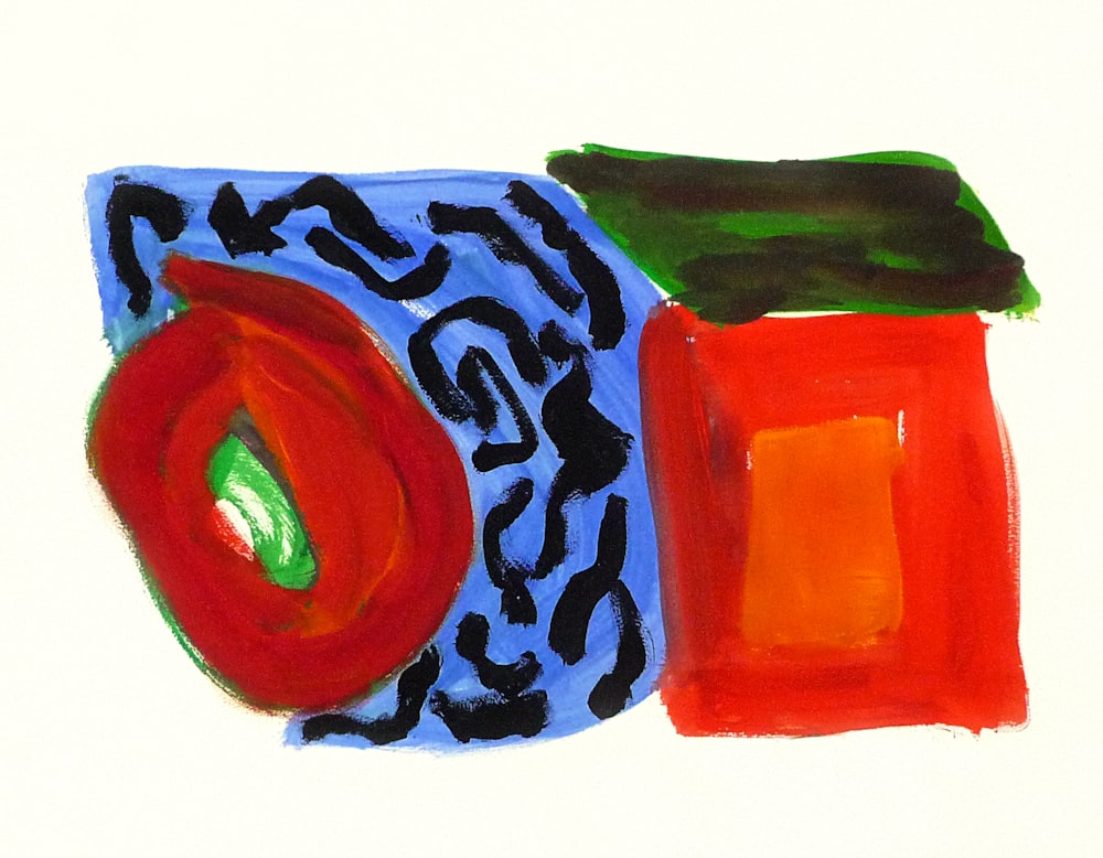 a painting of a red, green, and blue object