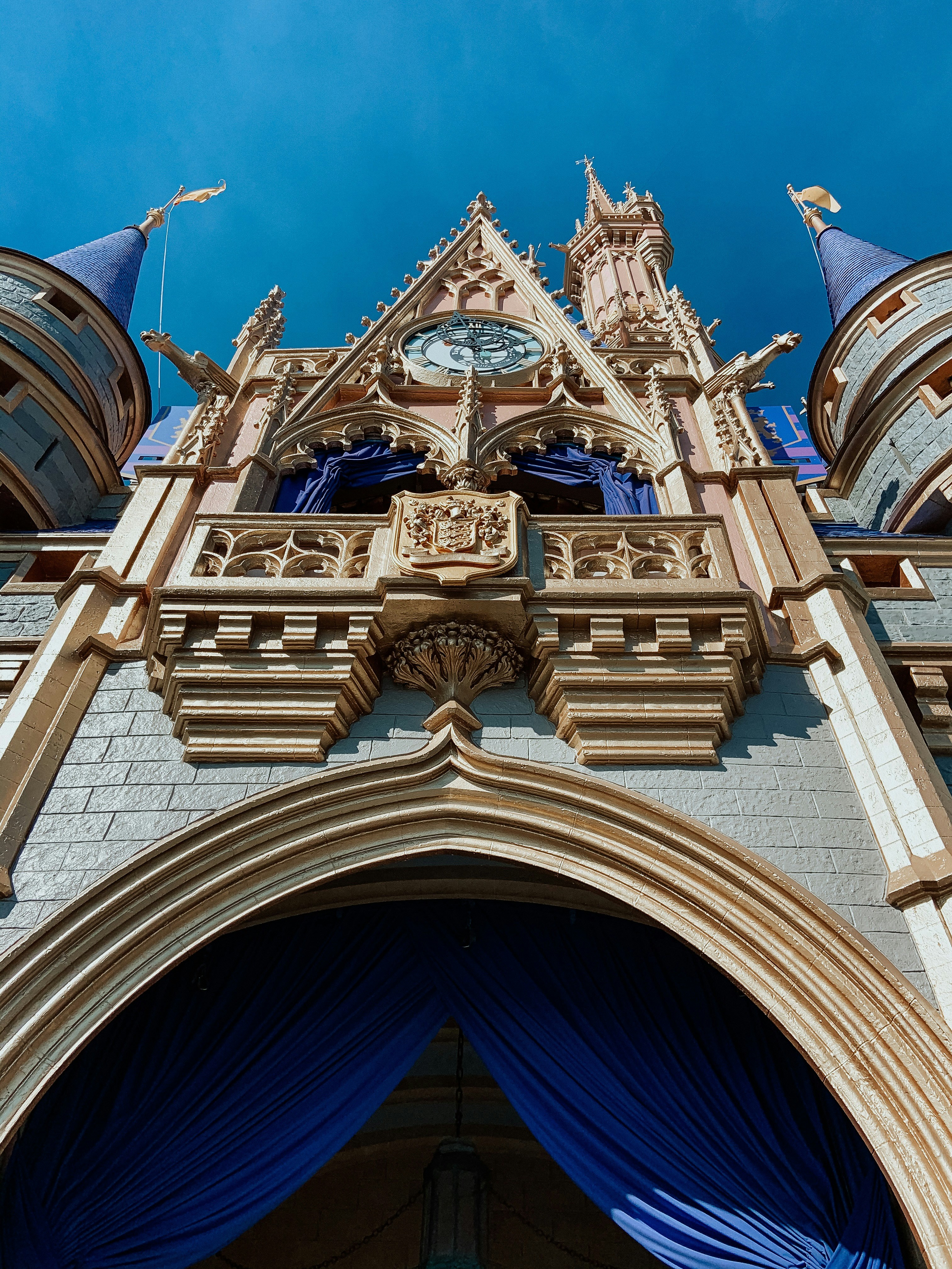 a large building with a clock on it's side