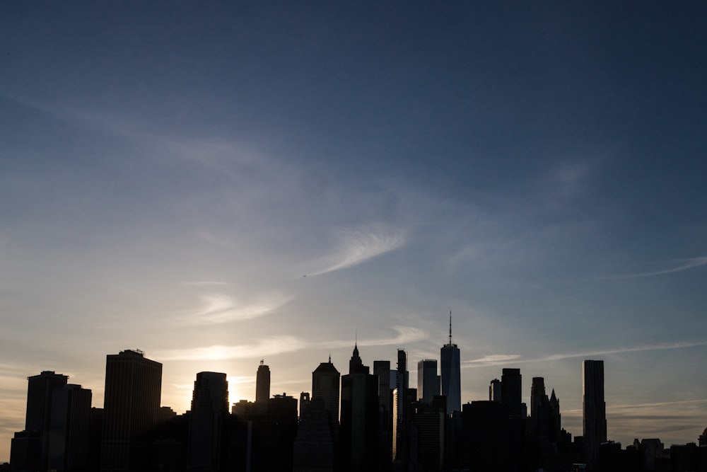 the sun is setting over a city skyline