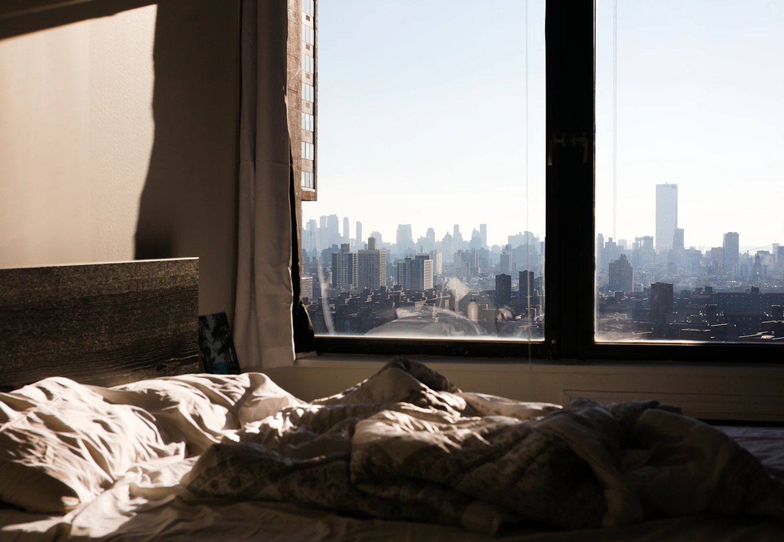 View of the city from a bedroom window
