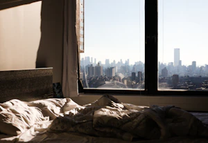 View of the city from a bedroom window