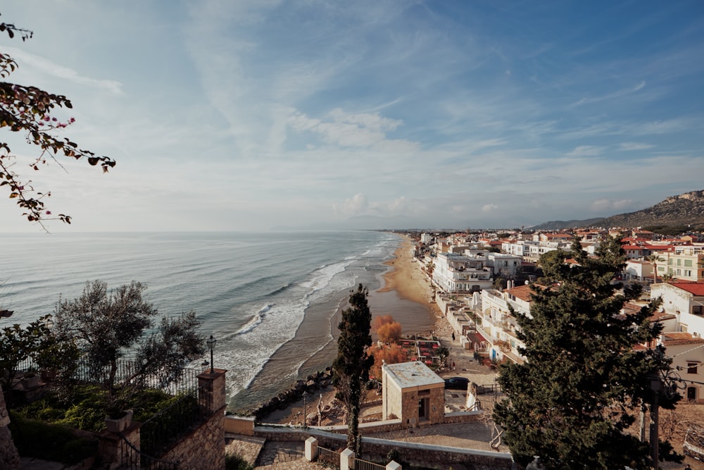 a view of a beach from a hill