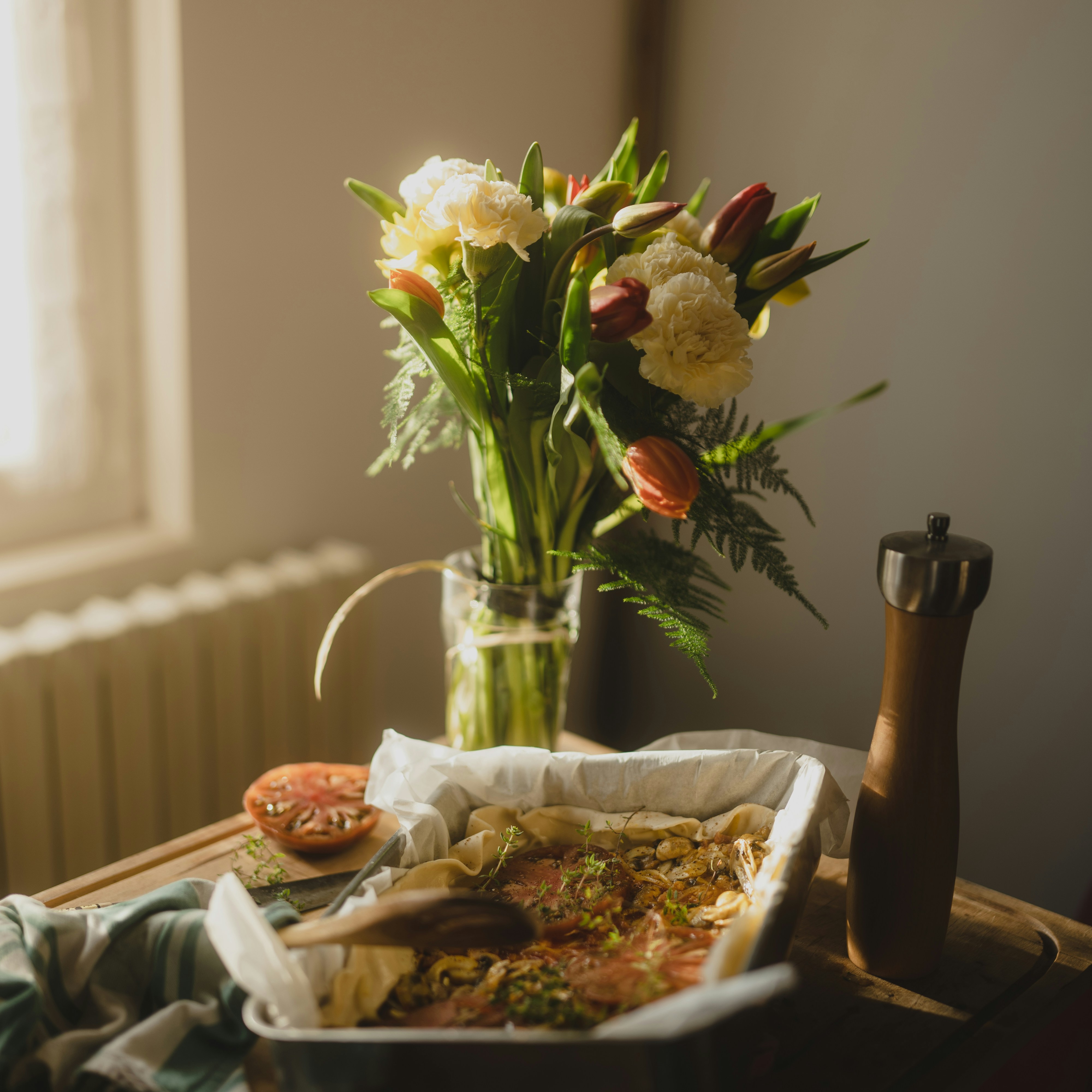 Gratin de pâtes au jambon et poireaux