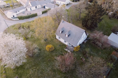an aerial view of a house in a neighborhood