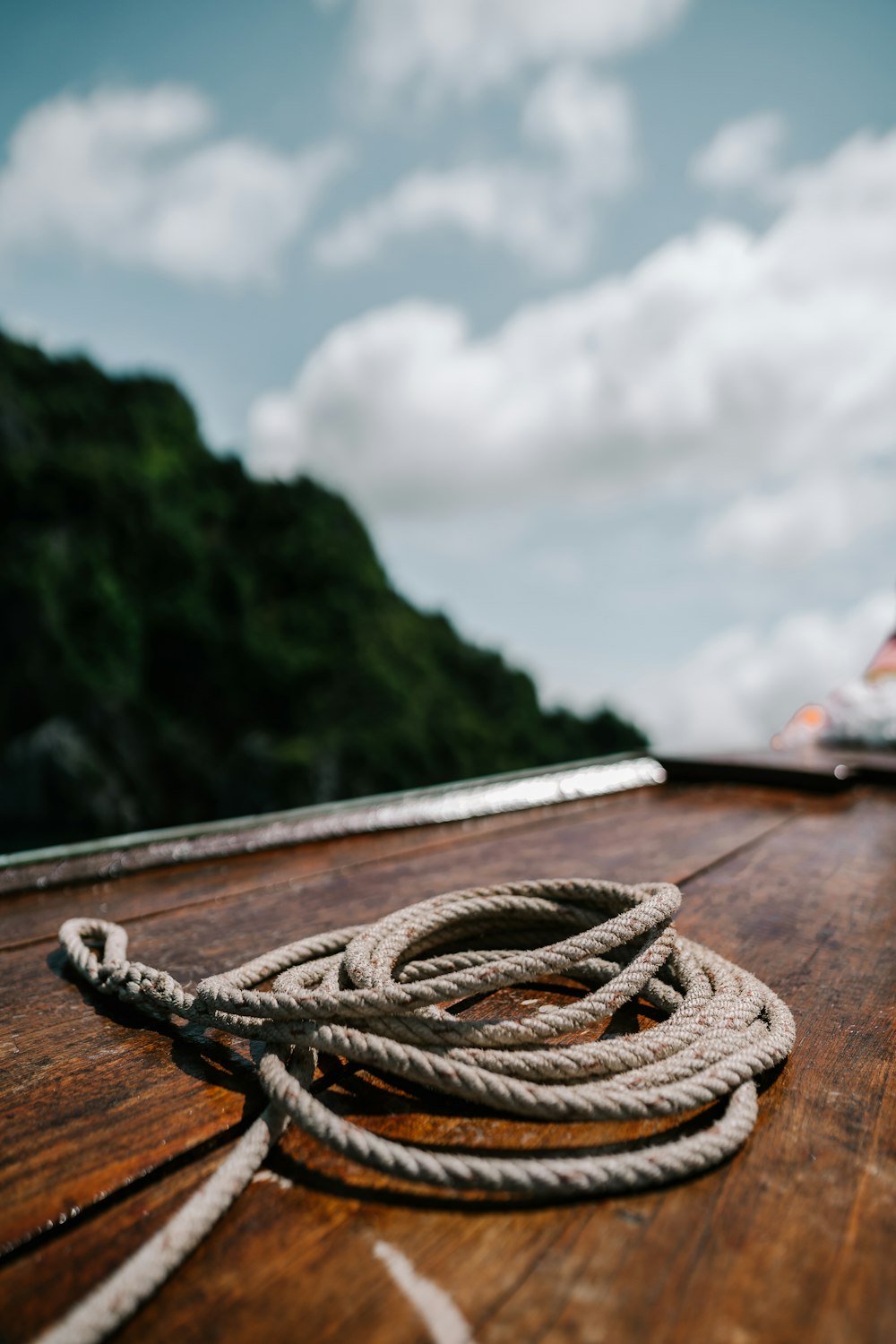 a rope on the deck of a boat